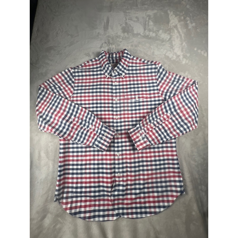 Brooks Brothers Red Fleece Mens XL Gingham Check Button Down Shirt Red Navy Blue